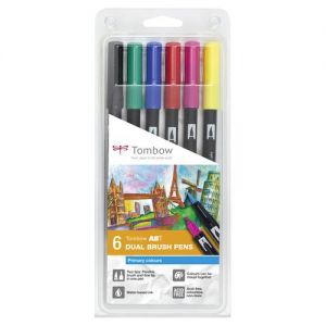 Tombow ABT Dual Brush Pen 2 Tips Primary Assorted Colours (Pack 6) - ABT-6P-1